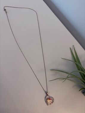 Hello Kitty Silver Heart Necklace with Pink Bow Accent, Necklace is 925